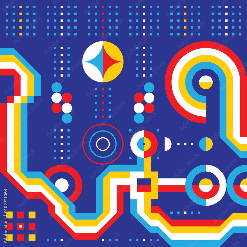 Fototapeta premium Background geometric design. Abstract pattern digital banner. Mosaic ornament layout. Creative graphic collage composition. Future technology concept poster. Futuristic space. Vector illustration.
