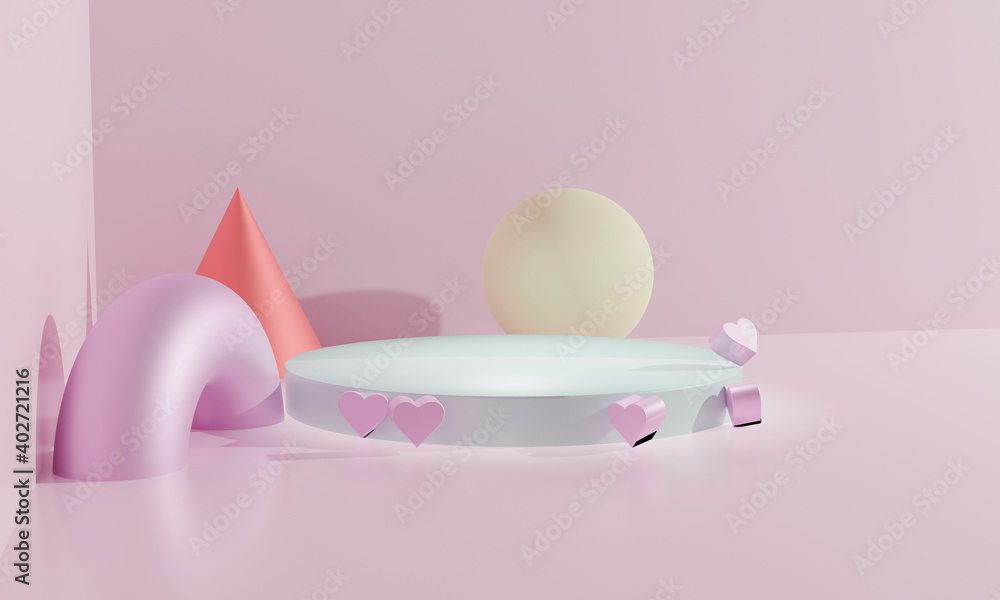 3d abstract podium as valentine love concept to put gifts and objects. 3d illustration.