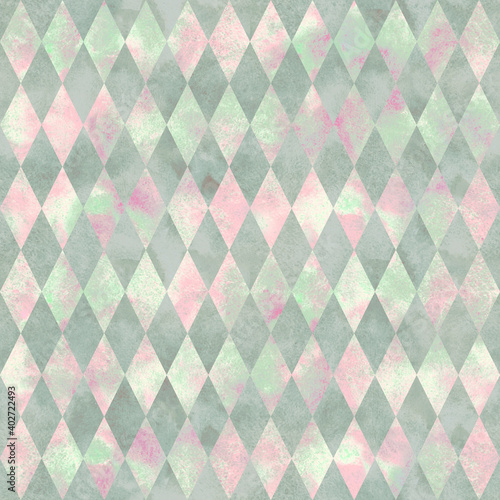 Alice in Wonderland style watercolor diamond rhombus  seamless pattern 