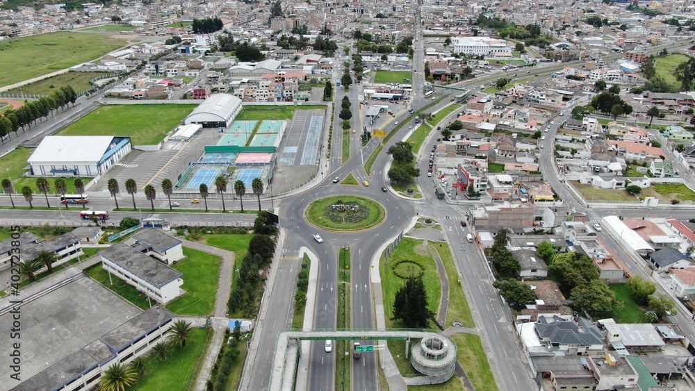 Aerial view of a beautiful panoramic view of the city of Otavalo in Ecuador