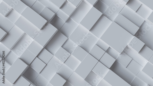 Horizontal composition of white cubes of different sizes as background and texture.. © Sergey