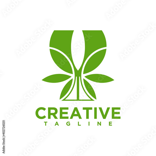 Cannabis with glass concept design vector template