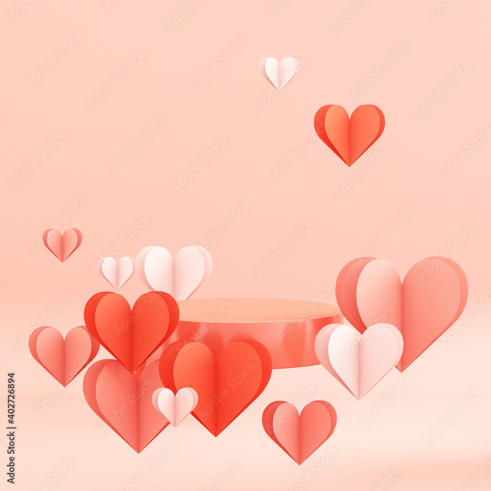 Scene of Valentine day with Geometry shape podium background,3d rendering,3d illustration
