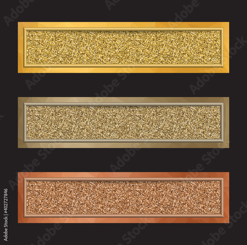 Banners with glittering backgrounds in golden, silver and bronze colors