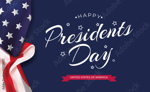 Presidents day background. Banner on top of American flag. Vector flat illustration.