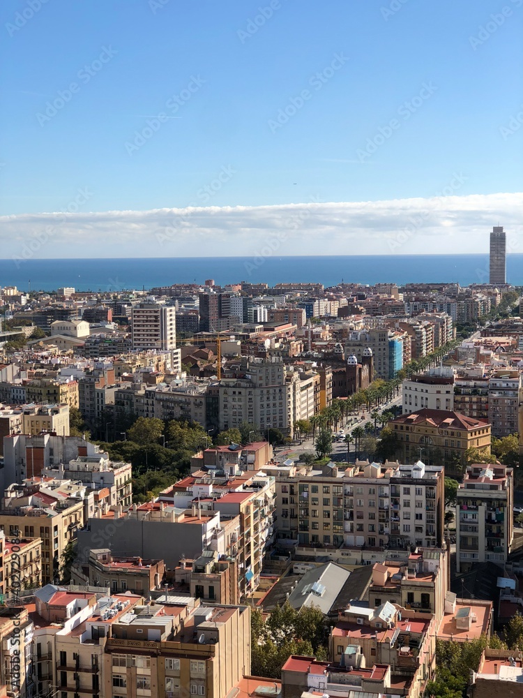 Barcelona Landscape Skyline in Spain Europe with sea and mediterranean sea view