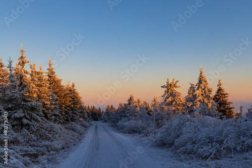 Sunrise in winter landscape near Velka Destna, Orlicke mountains, Eastern Bohemia, Czech Republic © Richard Semik