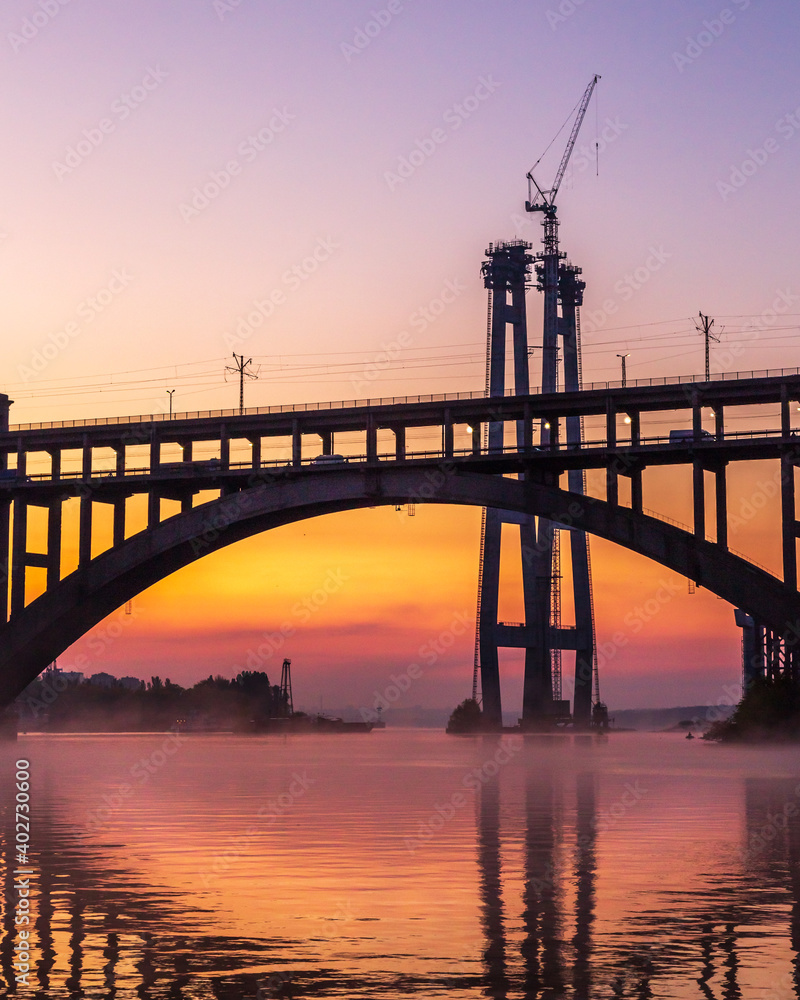 preobrazhensky bridge across the new dnieper unfinished bridges sunrise preobrazhensky bridge across the new dnieper unfinished bridges sunrise