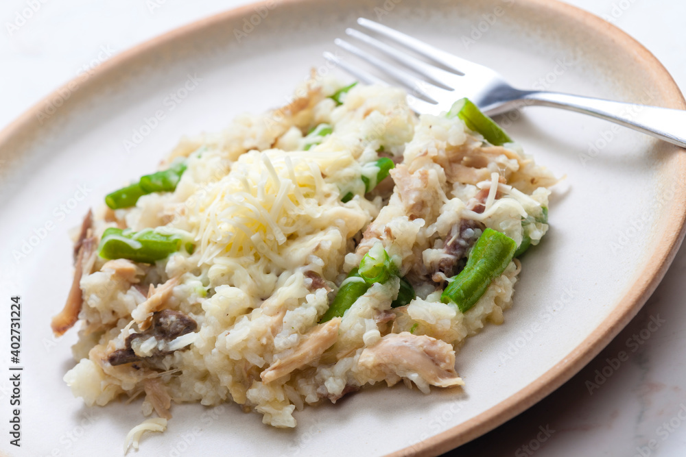 Czech risotto with chicken meat and green beans Czech risotto with chicken meat and green beans