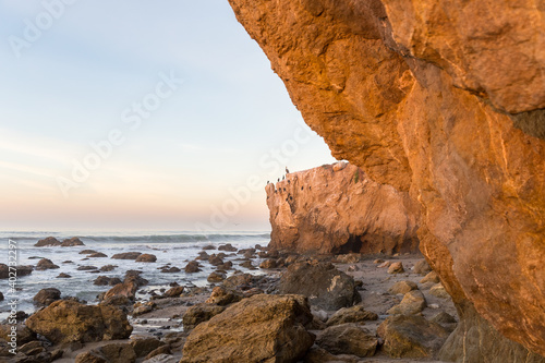 red rocks on El Matador Beach in California at sunrise