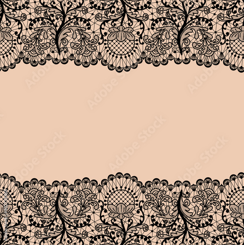 Horizontally seamless beige lace background with black lace borders