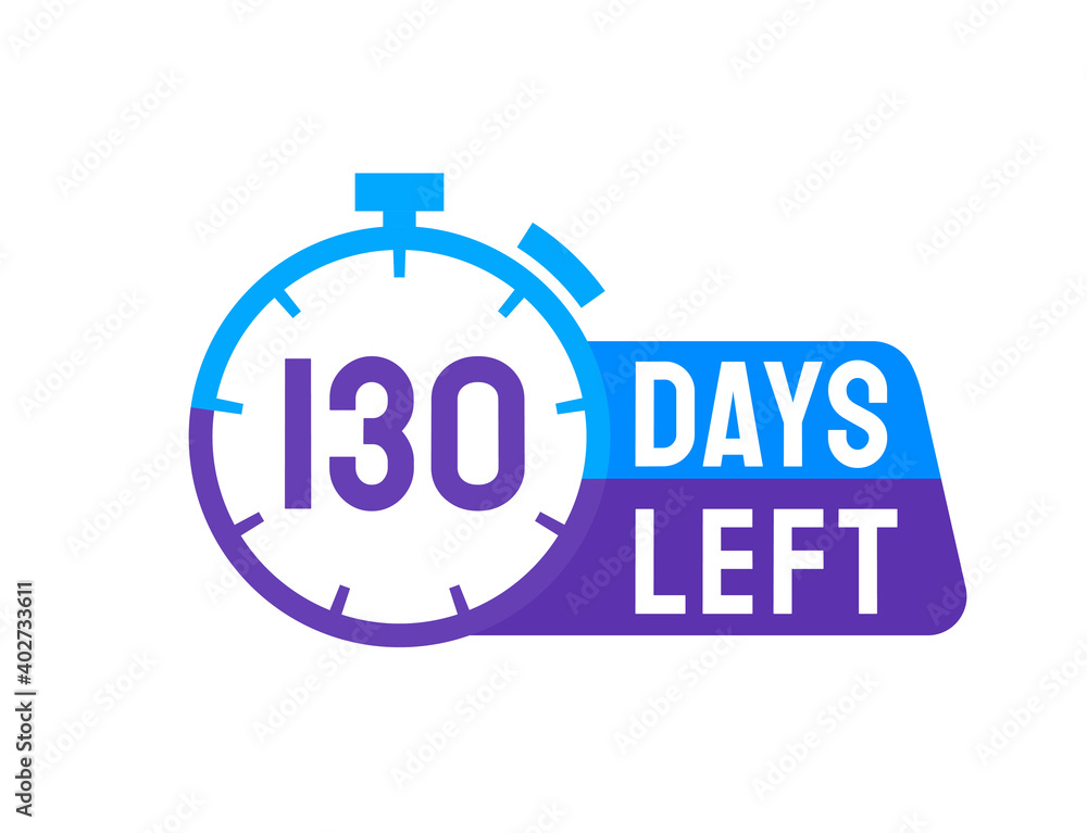 130 Days Left labels on white background. Days Left icon 130 Days Left labels on white background. Days Left icon