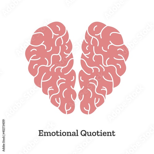 Emotional Quotient and Intelligence. Icon and logo. Heart and Brain concept. Conflict between emotions and rational thinking. Balance between soul and intellect. Vector illustration.