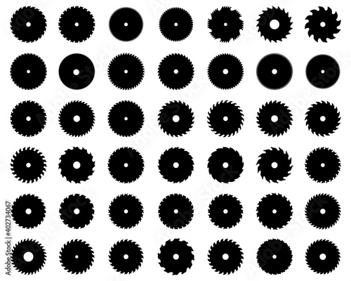Fotografia Black silhouettes of circular saw blades on white background