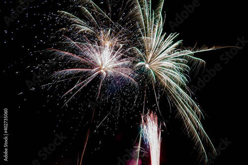 Long exposure of fireworks in the sky. photo