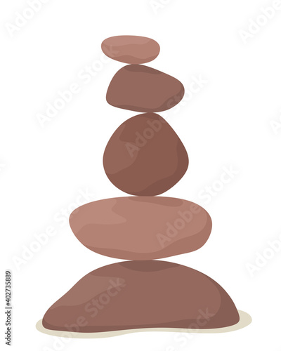 The balancing cairn of stones is a symbol of harmony, tranquility and relaxation. Vector illustration in flat style.