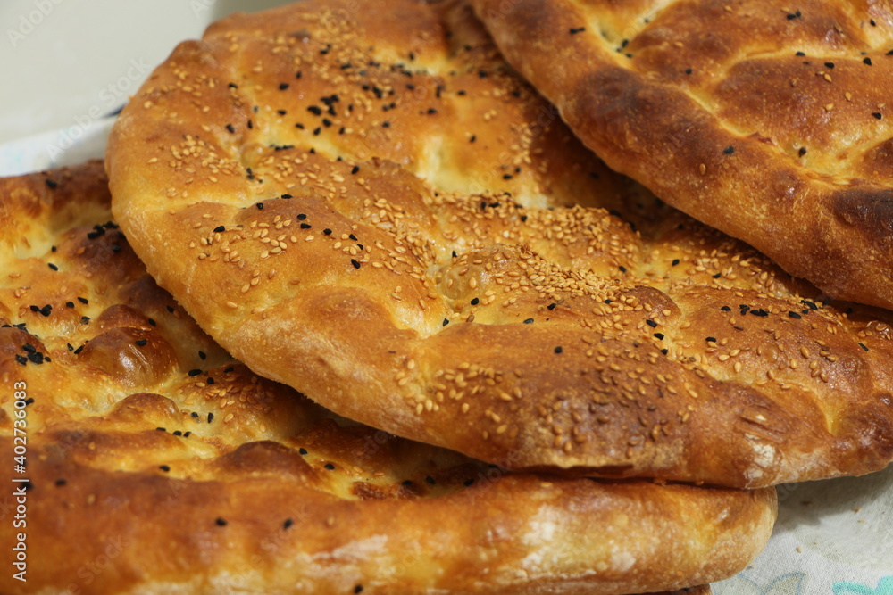 Ramadan Pita (Ramazan Pidesi). It's kind of bread. Traditional Turkish bread for month Ramadan.