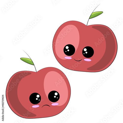 Cute cartoon happy and sad Apple in color