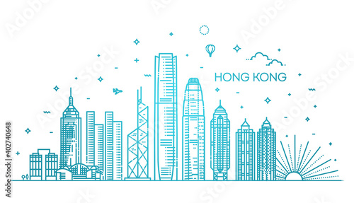 Hong Kong skyline, vector illustration in linear style