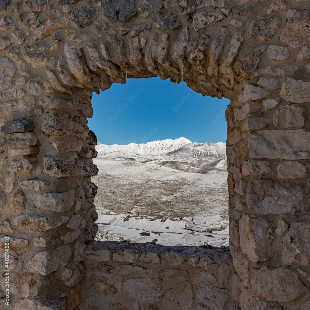 View from an opening of the walls of Rocca Calascio