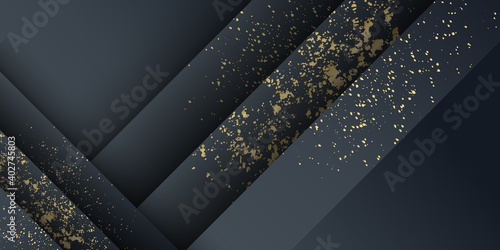 Modern abstract black background with gold line composition . Trendy gold black grey color of 2021 background. Suit for business, corporate, institution, party, festive, seminar, and talks
