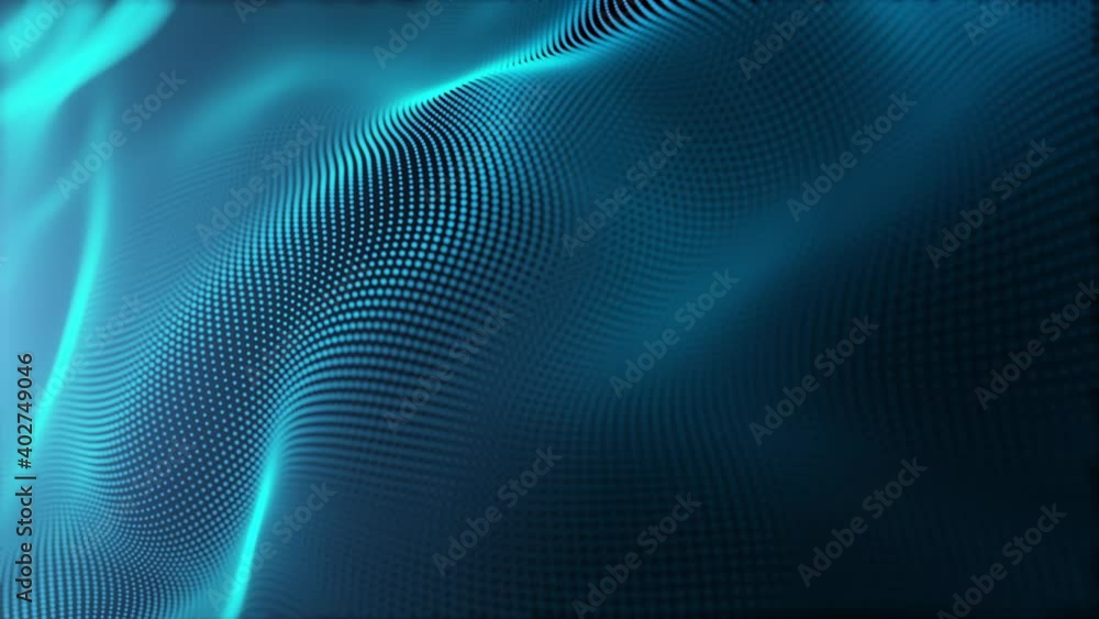 Abstract blue wave surface and light particles in slow motion. 4 K Abstract blue wave surface and light particles in slow motion. 4 K