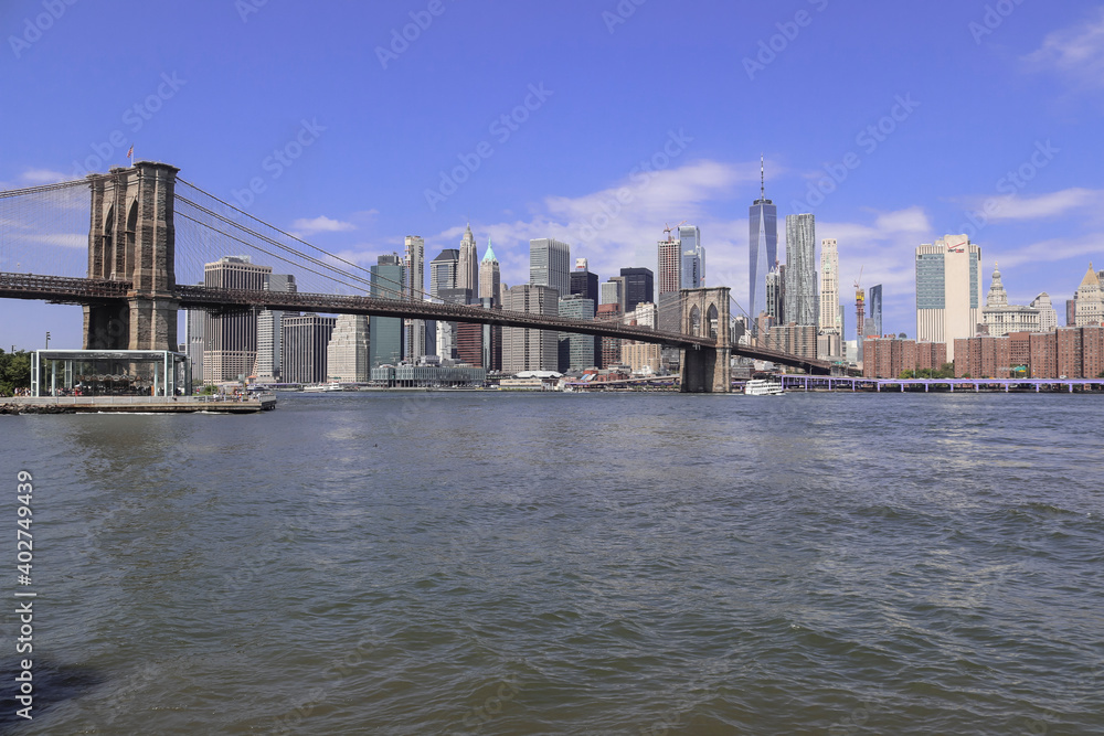 View of Manhattan and Brooklyn Bridge from the Empire Fultom Ferry Park