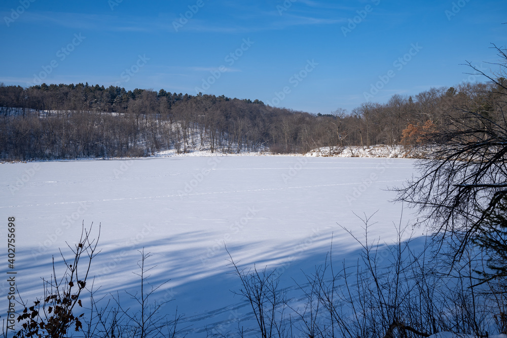 Fototapeta premium Frozen Lake Alice in winter, in William O'Brien State Park Minnesota