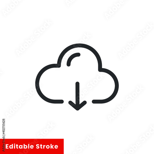 Cloud computing download line icon for web template and app. Editable stroke vector illustration design on white background. EPS 10