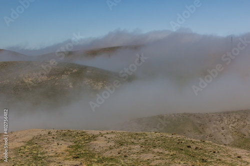 Misty landscape of Alamut valley in Iran