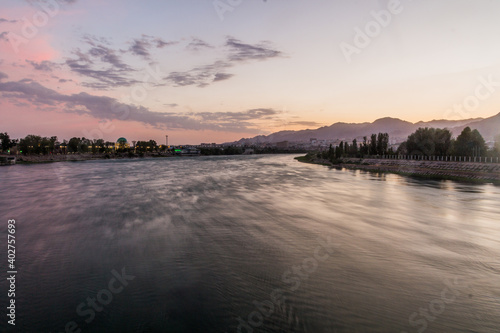 Sunset at Syr Darya river in Khujand  Tajikistan