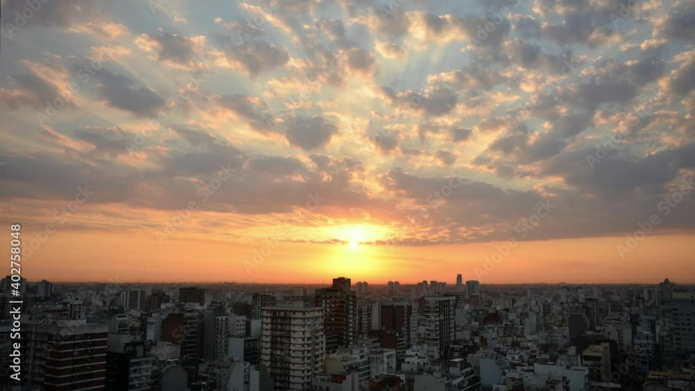 time lapse of sunset over city of Buenos Aires
