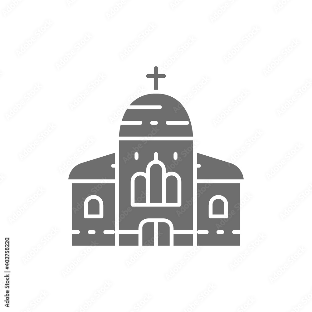 Church, cathedral gray icon. Isolated on white background