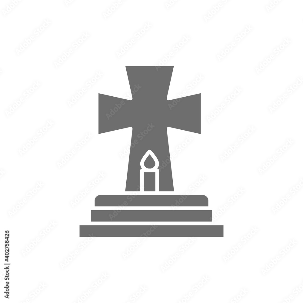 Tombstone with candle, grave, gravestones gray icon.