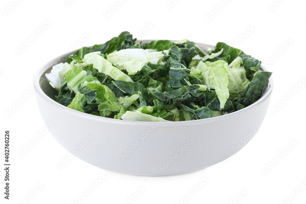 Shredded savoy cabbage in bowl isolated on white Shredded savoy cabbage in bowl isolated on white