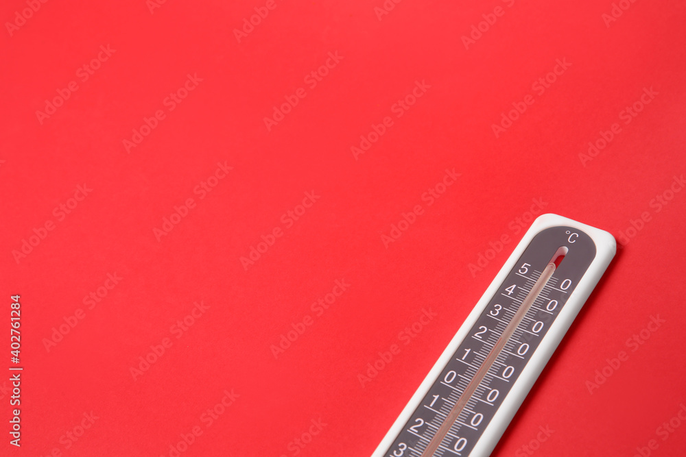 Weather thermometer on red background. Space for text Weather thermometer on red background. Space for text