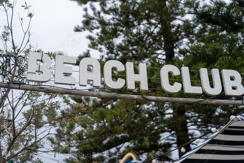 Beach Club Restaurant Sign in Watsons Bay, a famous restaurant by the harbour in the eastern suburbs of Sydney Australia