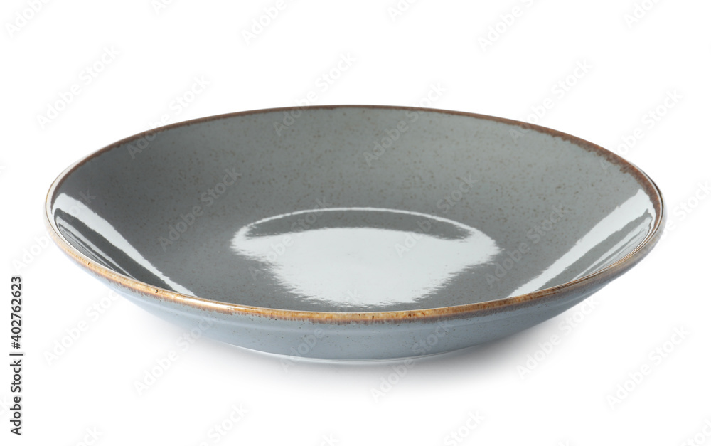 New grey ceramic plate isolated on white New grey ceramic plate isolated on white