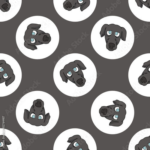 Hand drawn cute Greyhound dog face breed in polka dot seamless vector pattern. Purebread pedigree puppy domestic on dotty background. Dog lover sighthound head all over print. Kennel club pooch. 