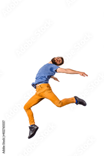 Hip hop style dancer performing jump