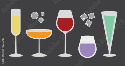 Vector Flat Mid Century Retro Cocktail Glasses 