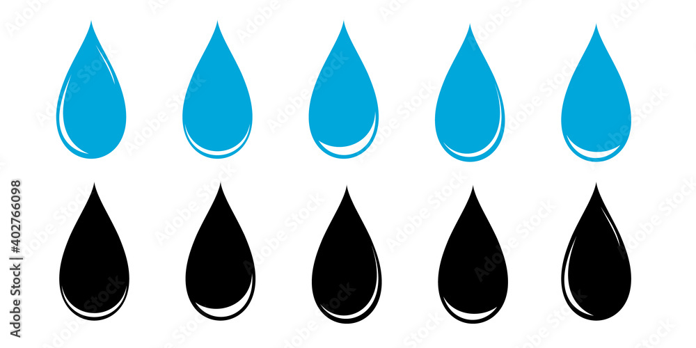 water drop shape. blue water drops set. black icon Isolated on white background. flat style design. vector illustration. water drop shape. blue water drops set. black icon Isolated on white background. flat style design. vector illustration.