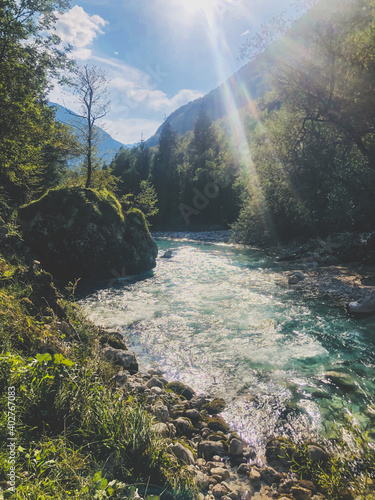 .Hiking in late summer and autumn close to mountain pass. Kranjska Gora, Slovenia, Julian Alps, Soča, Vršič Pass photo