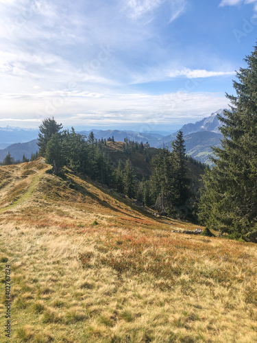 Awesome late summer and autumn hike at mountain range of the austria alps. Hochgründeck Bischofshofen Hochkönig Salzburg photo