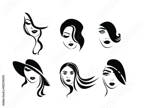 Lady Fashion Vector illustration. Beauty Woman Hand drawn silhouette symbol. girl shape  sketch drawing  emblem isolated on white background Sweet dreams  calligraphic with sleeping eyes.  