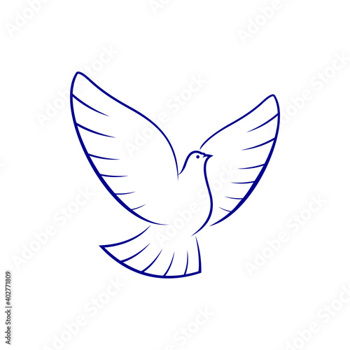 Dove symbol of piece and hope isolated bird. Vector flying pigeon silhouette, outstretched wings