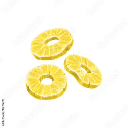 Pineapple dried fruits, dry food and candied fruit sweets, isolated vector icon. Candied dried pineapple succade rings, sweet dessert confection, culinary and pastry ingredient