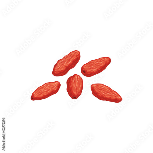 Dogwood dried fruits, dry berry food and sweet dessert, vector isolated icon. Dried dogwood berries, fruity sweet dessert, vegetarian natural organic food, drink and culinary ingredient