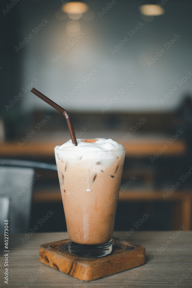 Iced mocha coffee on table at cafe Iced mocha coffee on table at cafe