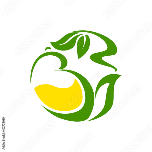Tea with lemon isolated creative logo. Vector herbal hot drink with citrus fruit and garden herbs